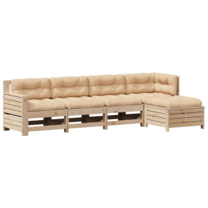 Juego de muebles de jardín 5 pzas y cojines madera maciza pino H
