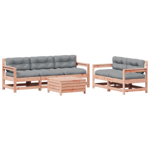 Juego de muebles jardín 6 pzas y cojines madera abeto Douglas H
