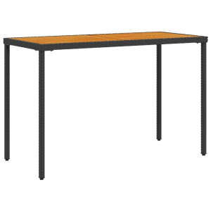 Mesa de jardín superficie de madera ratán PE negro 115x54x74 cm H