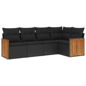 Set de muebles de jardín 5 pzas y cojines ratán sintético negro H