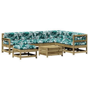 Juego de muebles jardín 8 pzas y cojines madera pino impregnada H