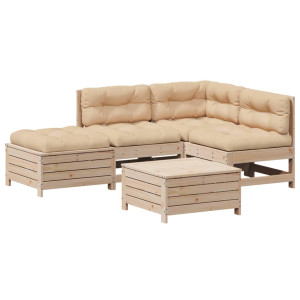 Juego de muebles de jardín 5 pzas y cojines madera maciza pino H
