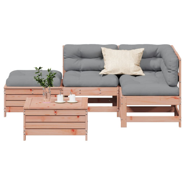 5 pcs conj. lounge jardim com almofadões madeira douglas maciça D