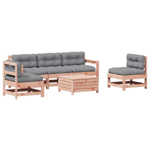 Juego de muebles jardín 6 pzas y cojines madera abeto Douglas H