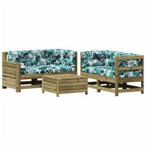 Juego de muebles jardín 5 pzas y cojines madera pino impregnada H