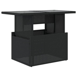 Mesa de jardín superficie de vidrio ratán PE negro 100x55x73 cm H
