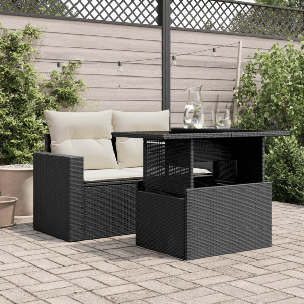 Mesa de jardim com tampo de vidro 100x55x73 cm vime PE preto M 3