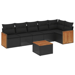 Set de comedor de jardín 7 pzas y cojines ratán sintético negro H