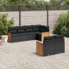 Set de comedor de jardín 7 pzas y cojines ratán sintético negro 1