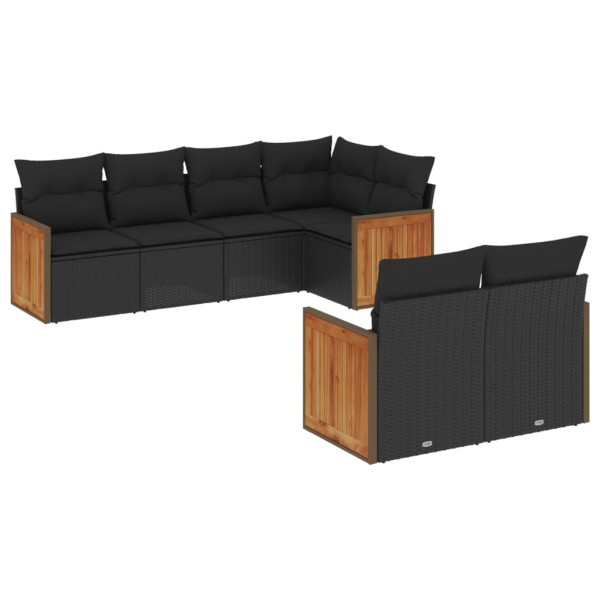 Set de comedor de jardín 7 pzas y cojines ratán sintético negro M 2