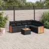 Set de comedor de jardín 7 pzas y cojines ratán sintético negro 1