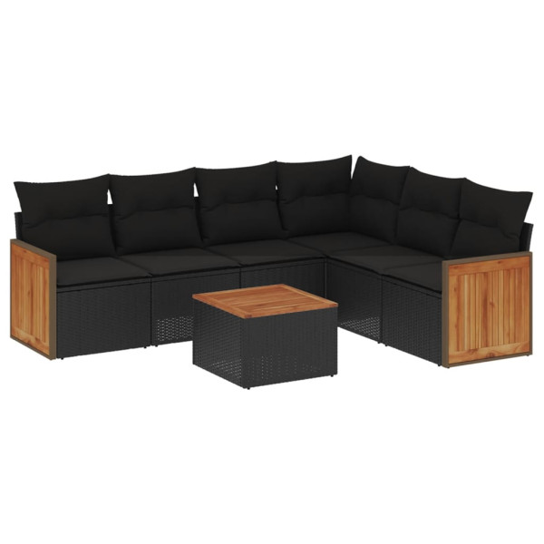 7 pcs conjunto de sofás p/ jardim c/ almofadões vime PE preto M 2