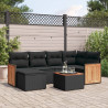 7 pcs conjunto de sofás p/ jardim c/ almofadões vime PE preto 1