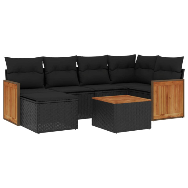 7 pcs conjunto de sofás p/ jardim c/ almofadões vime PE preto M 2
