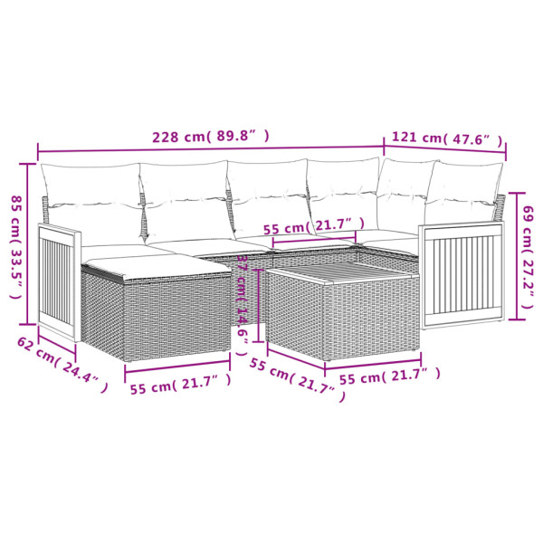 Set de comedor de jardín 7 pzas y cojines ratán sintético negro M 3