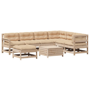 Muebles de jardín 8 pzas y cojines madera maciza pino H