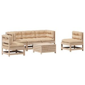 Juego de muebles de jardín 6 pzas y cojines madera maciza pino H