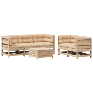 Juego de muebles de jardín 6 pzas y cojines madera maciza pino H