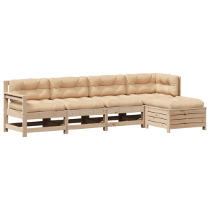 Juego de muebles de jardín 5 pzas y cojines madera maciza pino H