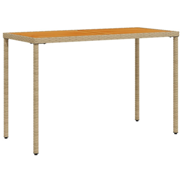 Mesa de jardín superficie de madera ratán PE beige 115x54x74 cm M 2