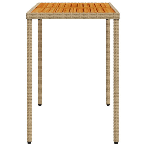 Mesa de jardim com tampo em acácia 115x54x74 cm vime PE bege M 5