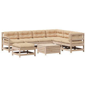 Muebles de jardín 8 pzas y cojines madera maciza pino H