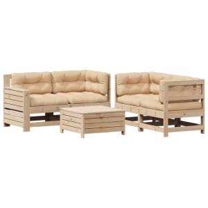Juego de muebles de jardín 5 pzas y cojines madera maciza pino H