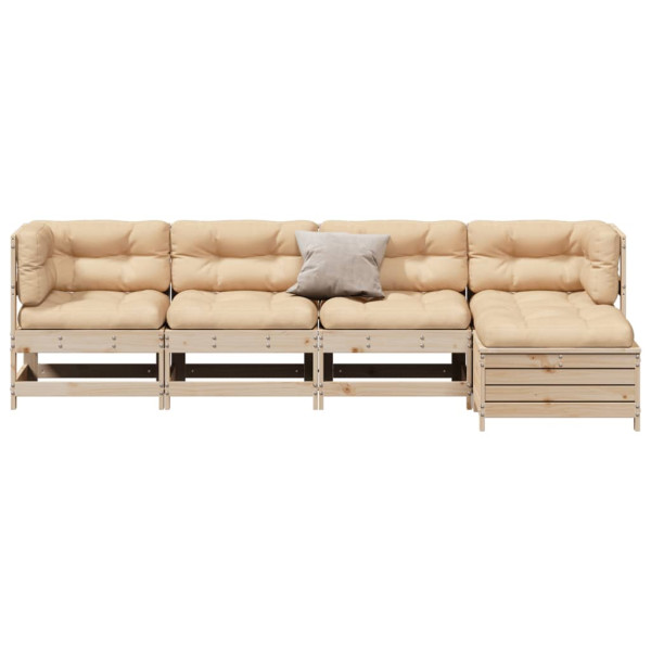 Juego de muebles de jardín 5 pzas y cojines madera maciza pino M 3