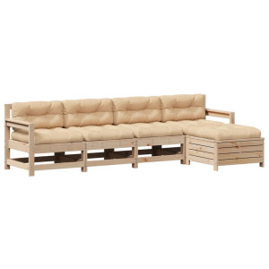 Juego de muebles de jardín 5 pzas y cojines madera maciza pino H
