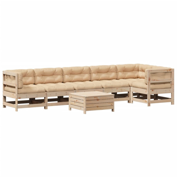 Juego de muebles de jardín 7 pzas y cojines madera maciza pino M 2