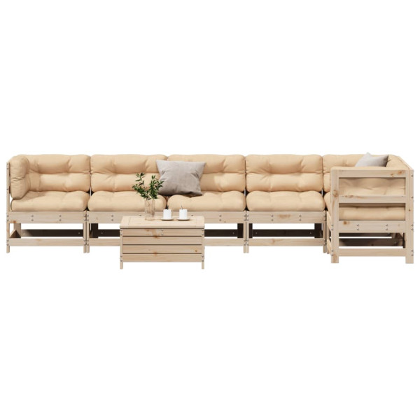 Juego de muebles de jardín 7 pzas y cojines madera maciza pino M 3