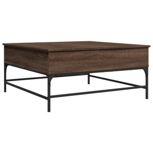 Mesa de centro madera ingeniería metal roble marrón 95x95x45 cm H