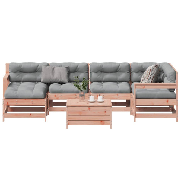 7 pcs conj. lounge jardim com almofadões madeira douglas maciça D