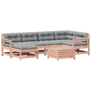 7 pcs conj. lounge jardim com almofadões madeira douglas maciça H