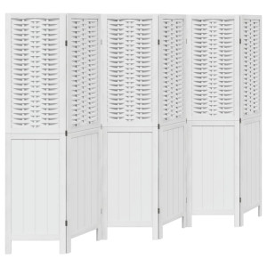 Biombo separador de 6 paneles madera maciza Paulownia blanco H