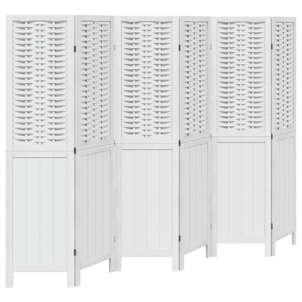 Biombo separador de 6 paneles madera maciza Paulownia blanco M 2