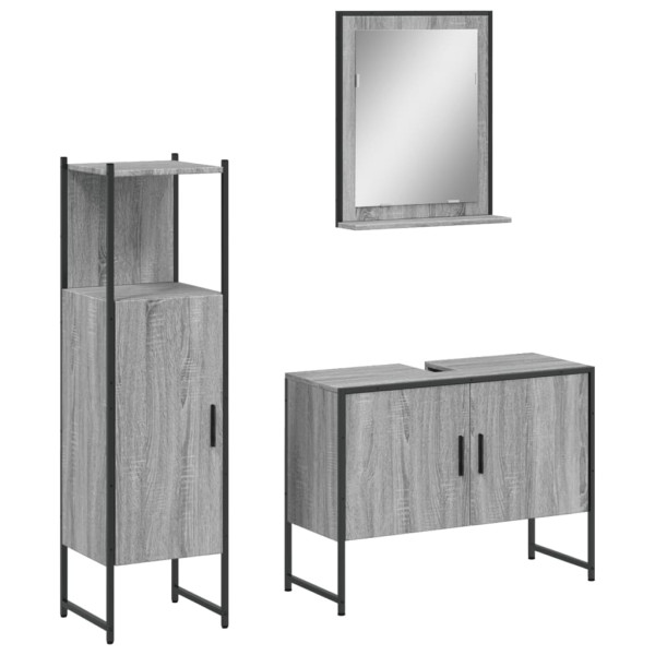 Set de muebles de baño 3 pzas madera contrachapada gris sonoma M 2