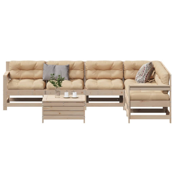 7 pcs conjunto lounge de jardim c/ almofadões pinho maciço D