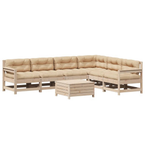 Juego de muebles de jardín 7 pzas y cojines madera maciza pino H