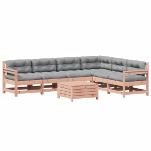 7 pcs conj. lounge jardim com almofadões madeira douglas maciça H