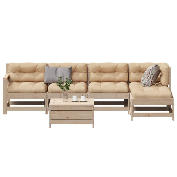 6 pcs conjunto lounge de jardim c/ almofadões pinho maciço D