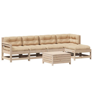 Juego de muebles de jardín 6 pzas y cojines madera maciza pino H