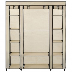 Roupeiro c/ compartimentos e varões 150x45x176 cm tecido creme H