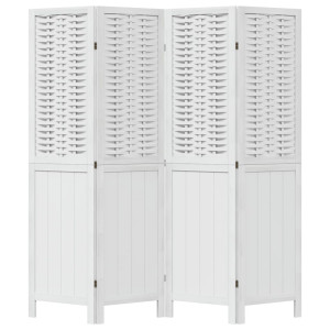 Biombo separador de 4 paneles madera maciza Paulownia blanco H