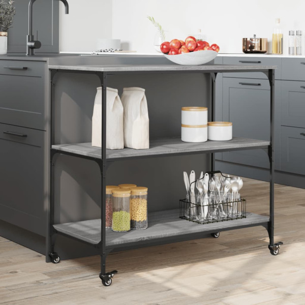 Carrito de cocina madera ingeniería gris Sonoma 102x50x95 cm M 4
