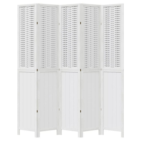 Biombo separador de 5 paneles madera maciza Paulownia blanco M 4