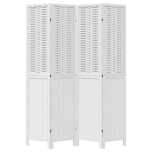 Biombo separador de 4 paneles madera maciza Paulownia blanco M 4