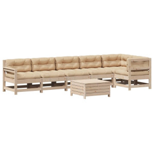 Juego de muebles de jardín 7 pzas y cojines madera maciza pino H