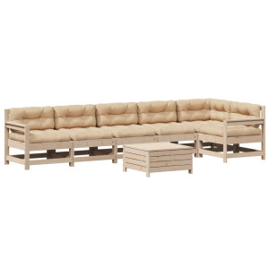 Juego de muebles de jardín 7 pzas y cojines madera maciza pino H