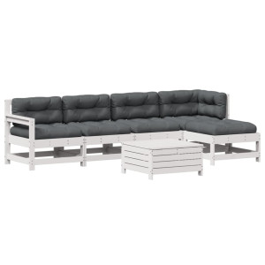 Set muebles jardín 6 pzas con cojines madera maciza pino blanco H